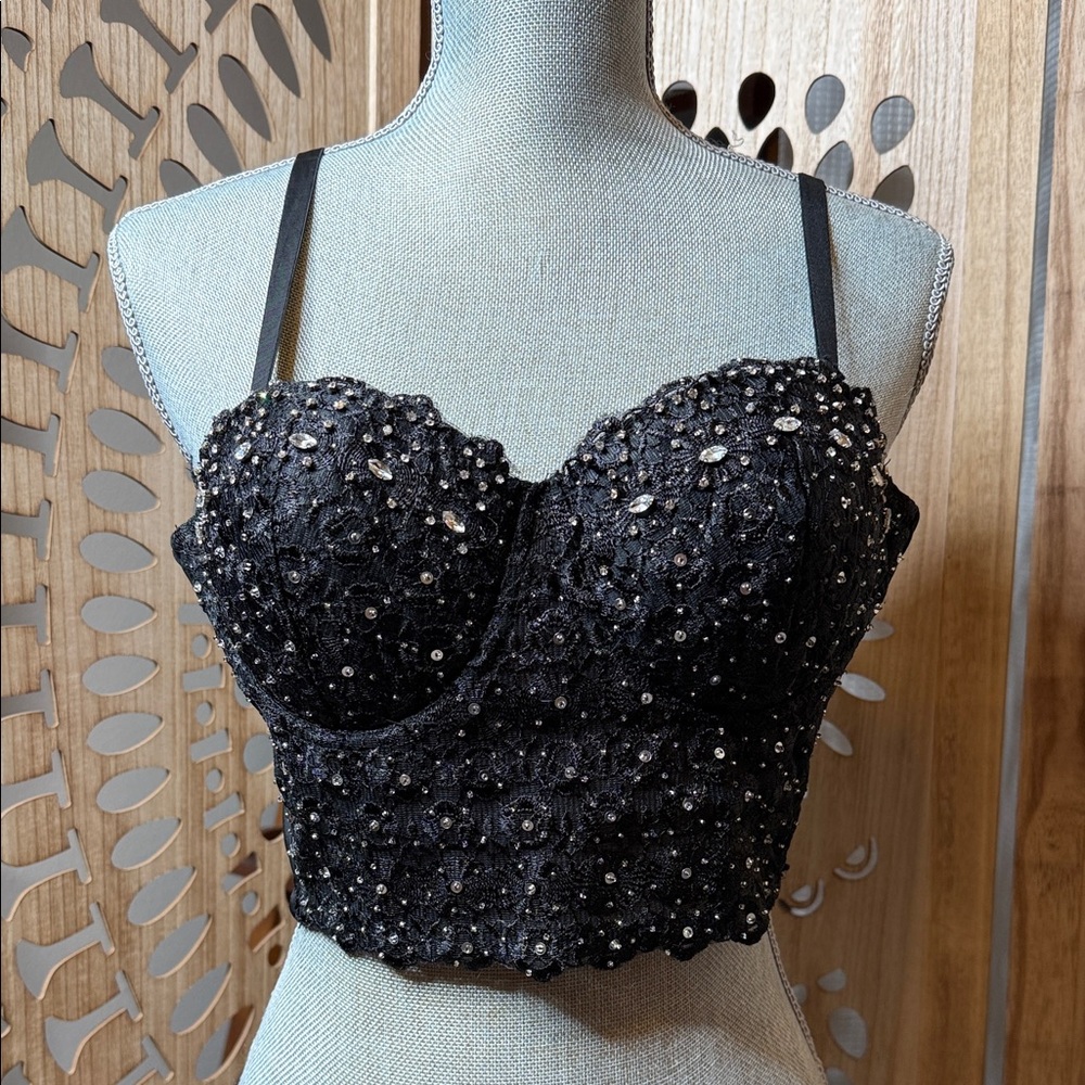 Black Beaded Bustier Top